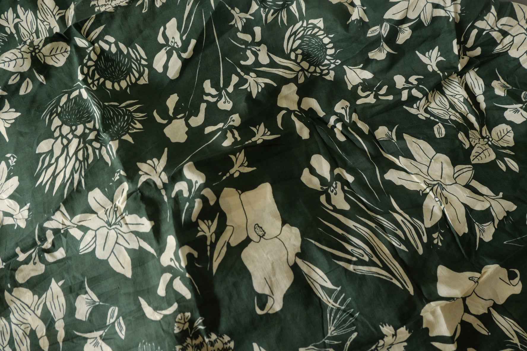 Forest Green Botanical Cotton Voile Fabric – 3.3 yd