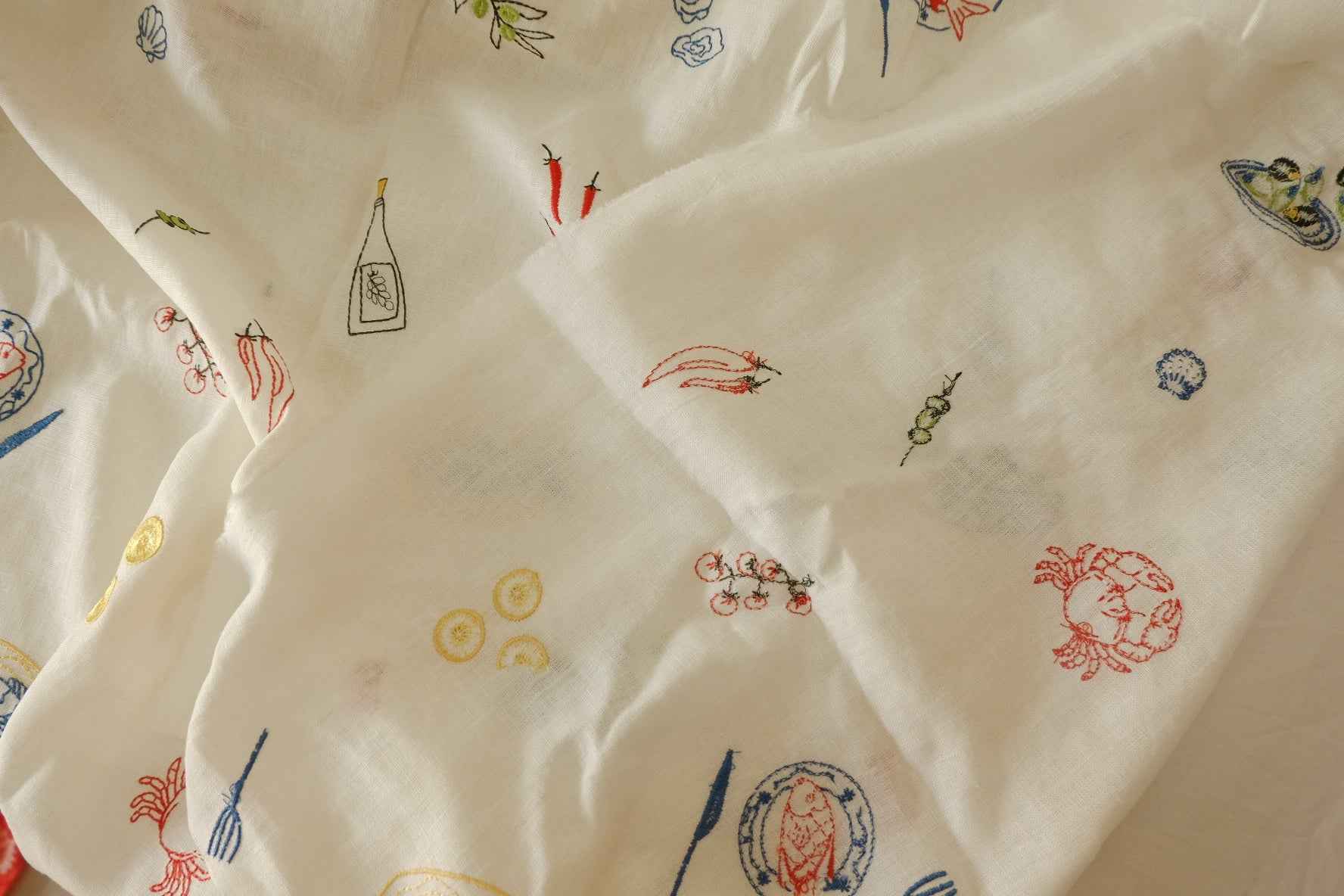 Embroidered Kitchen Linen Cotton Blend — 1.64 yd