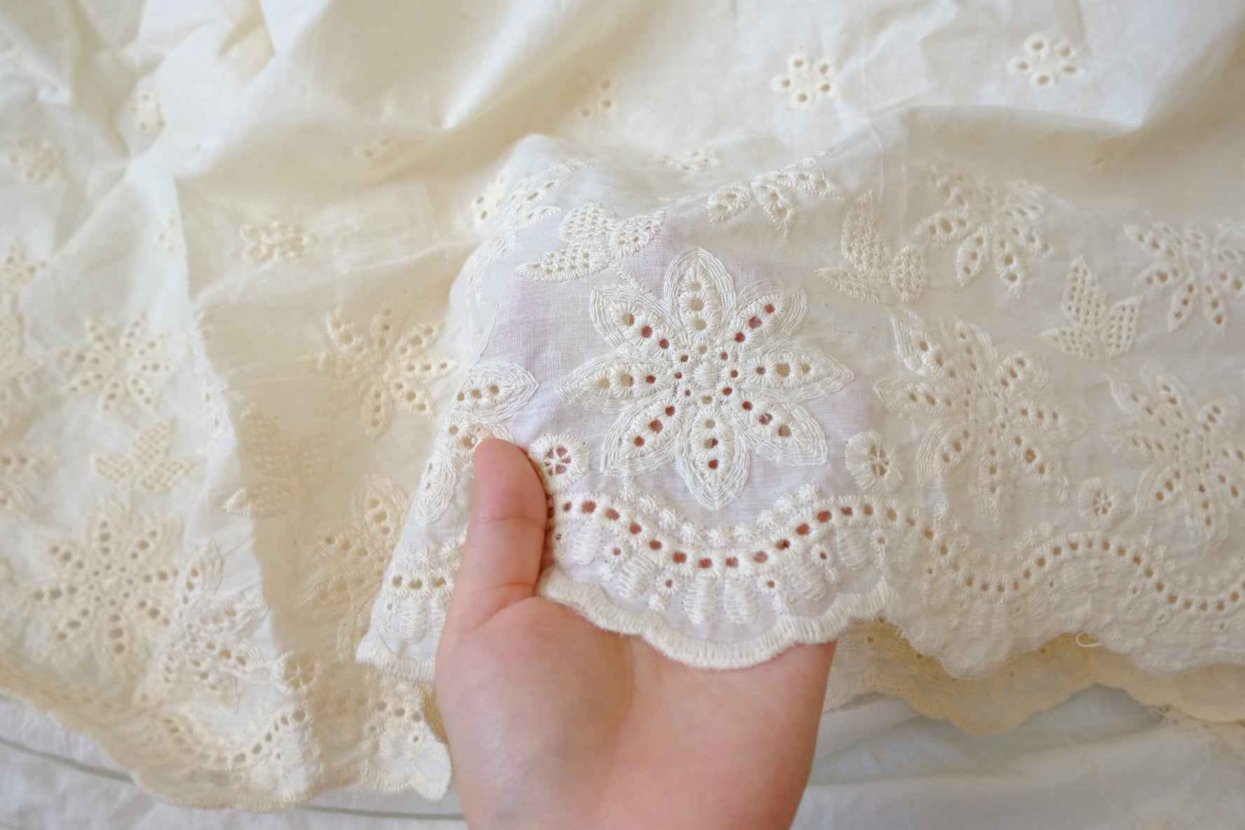 Natural Cotton Eyelet Embroidery Border Fabric — 2.95 yd