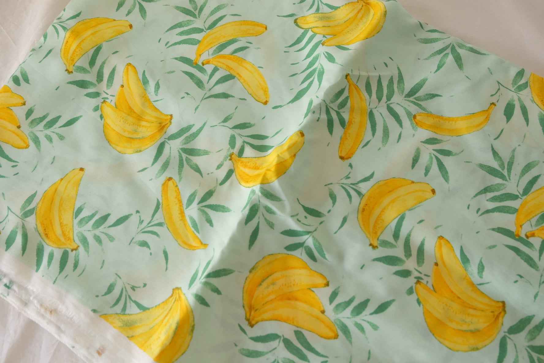 Mint Banana Print Cotton Lawn Fabric – 2.2 yd