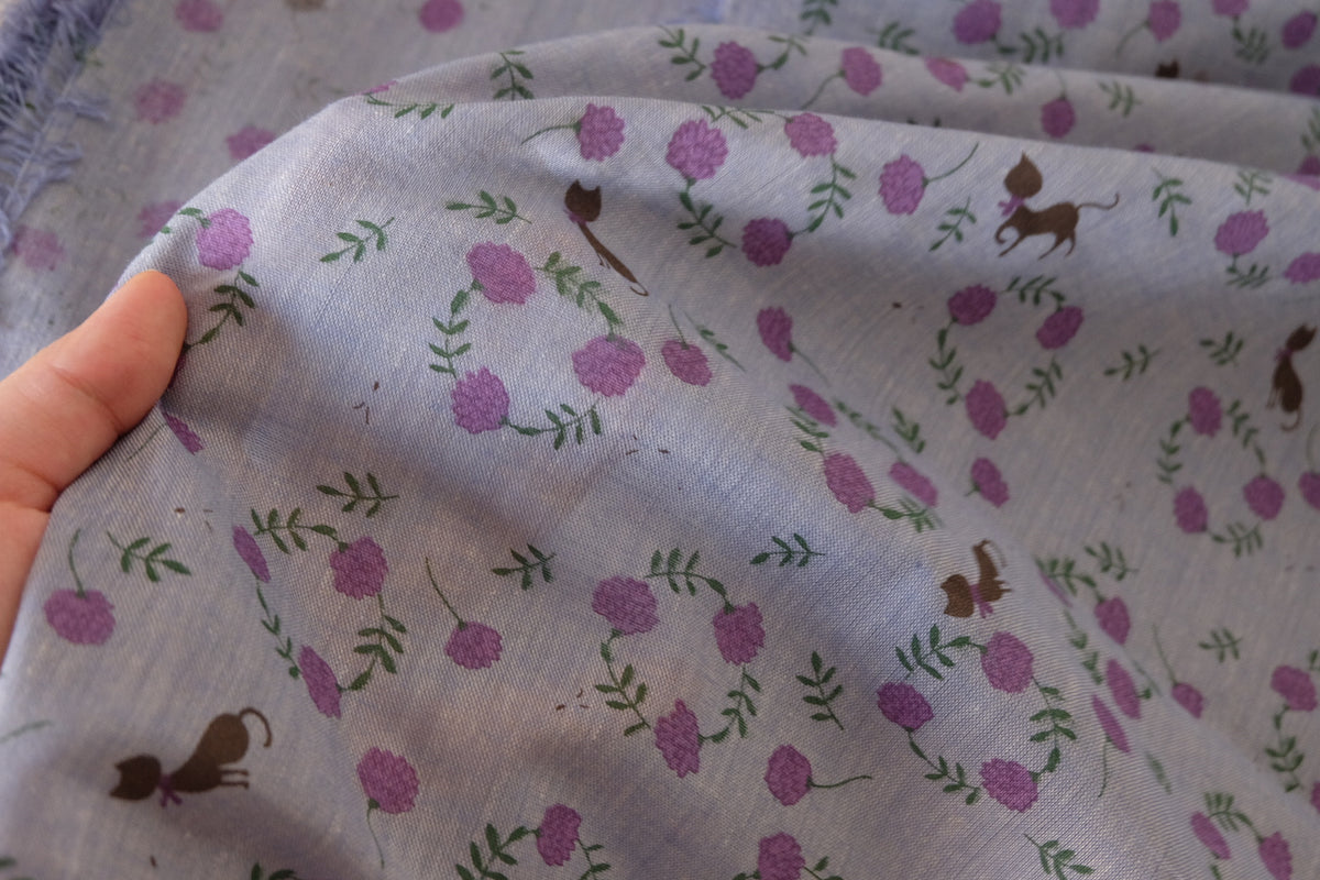 Lilac Floral & Cat Yarn-Dyed Woven – 2.2 yd