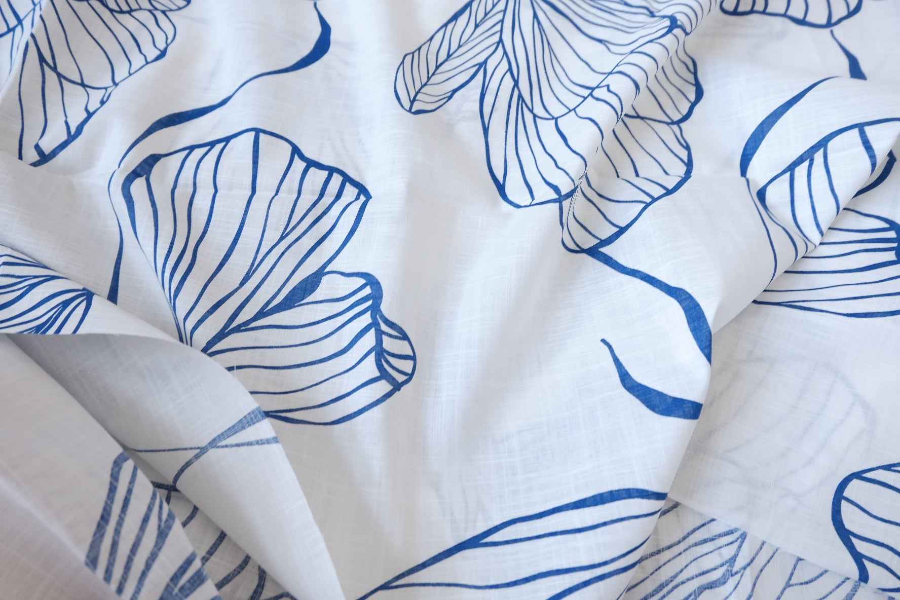 Blue Line Floral Washed Lightweight Linen Fabric - 3.28 yd