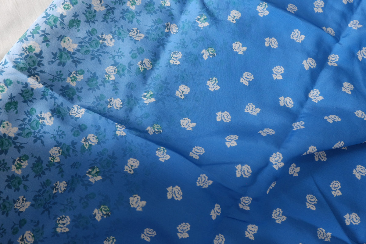 Blue Ombre Floral Cupro Linen Blend — 3.3 yd