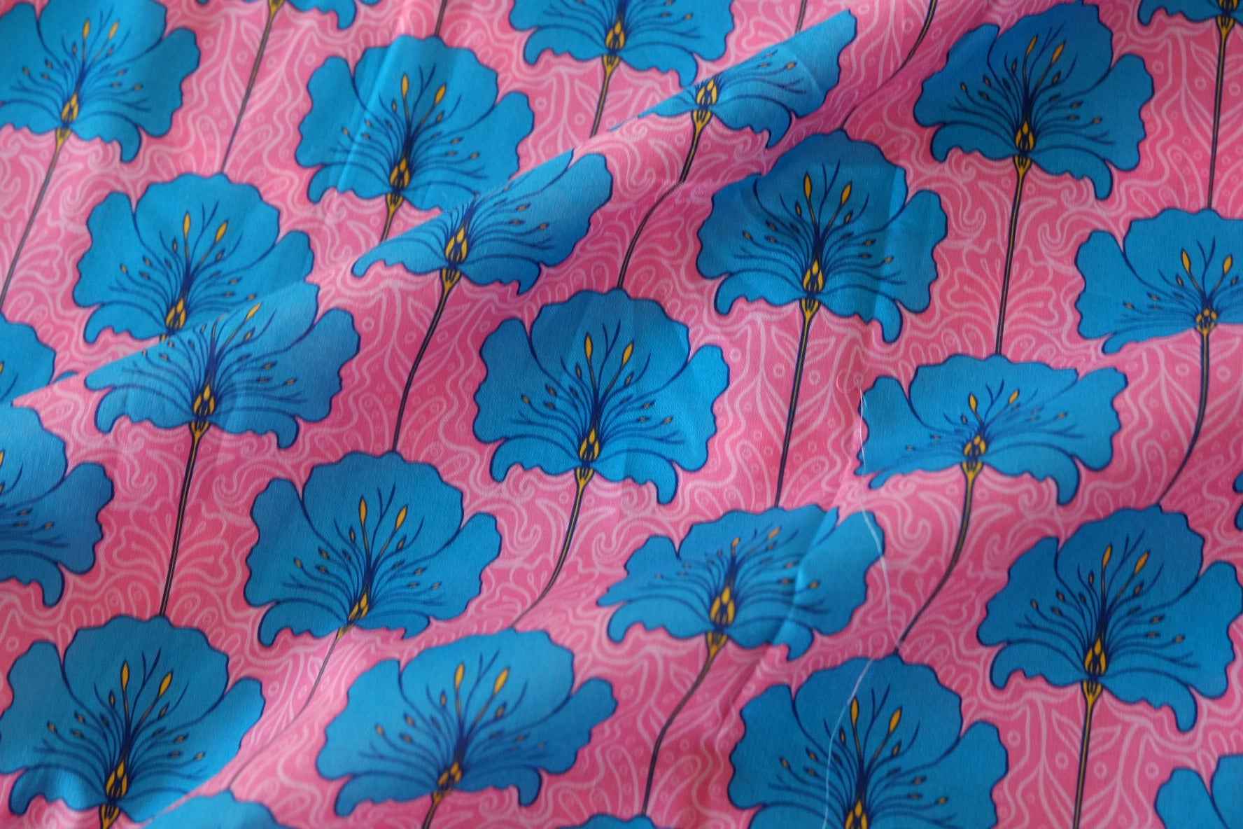 Vivid Blue Floral Cotton Lawn Fabric – 3.3 yd