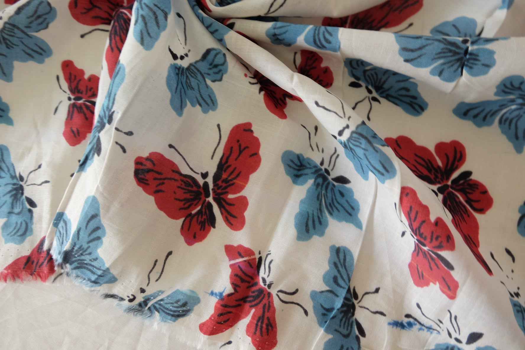 Red Blue Butterfly Cotton Linen — 2.73 yd