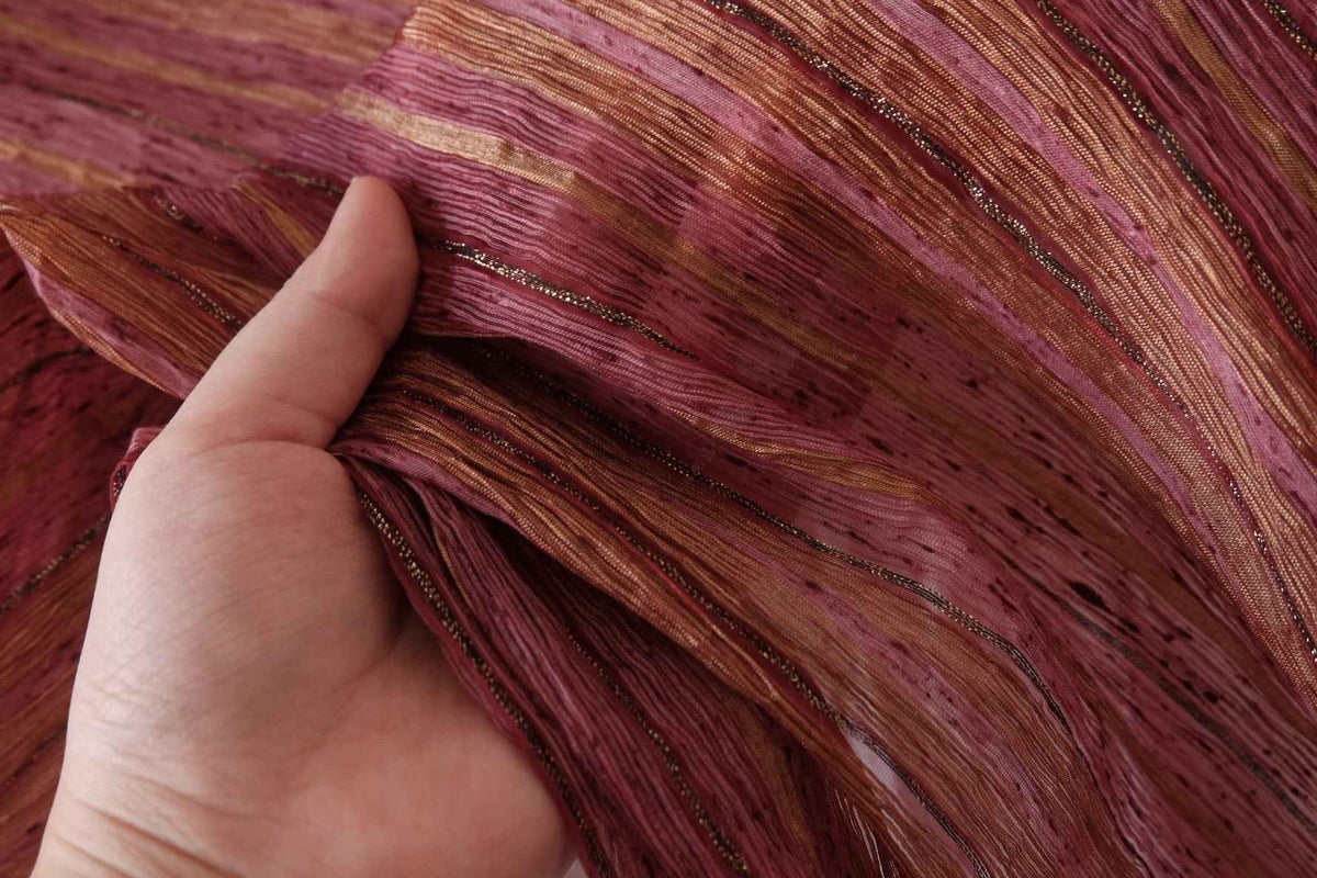 Rosewood & Gold Textured Silk Cotton Blend Fabric – 2 yd