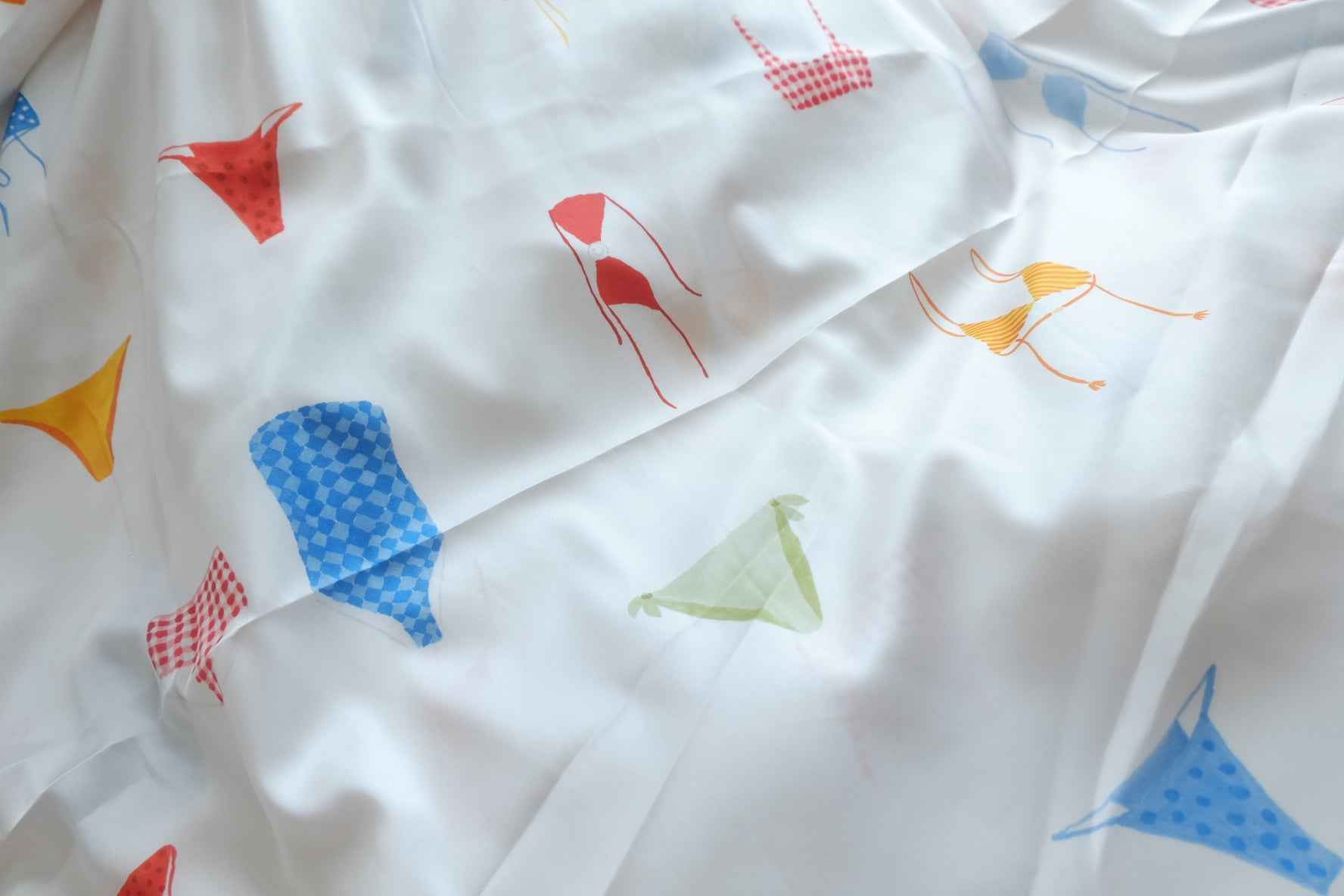 Poolside Bikini Print Satin Fabric - by Meter