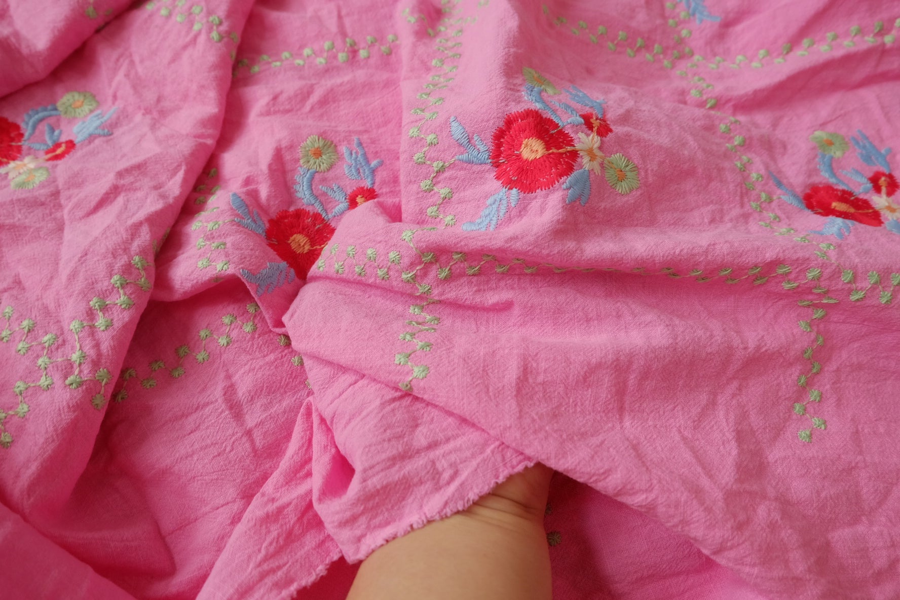Pink Embroidered Linen Cotton, 2.19 Yards