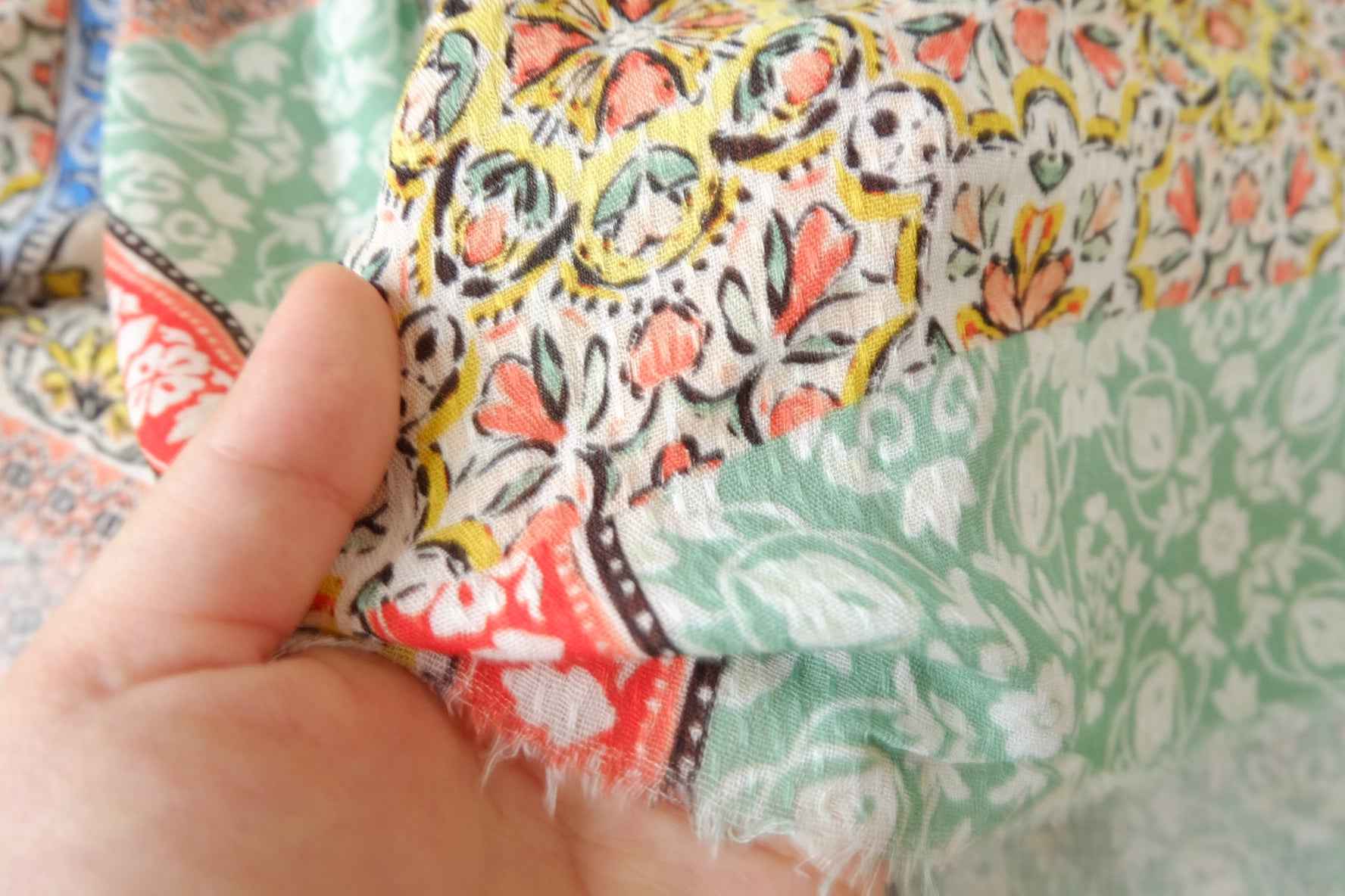 Vintage Patchwork Rayon Fabric, Soft Drapey Summer Dress Fabric, 3.28 Yards