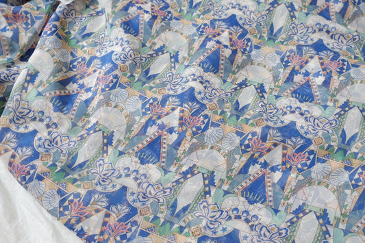 Blue Mosaic Floral Chiffon Fabric — 5.47 yd