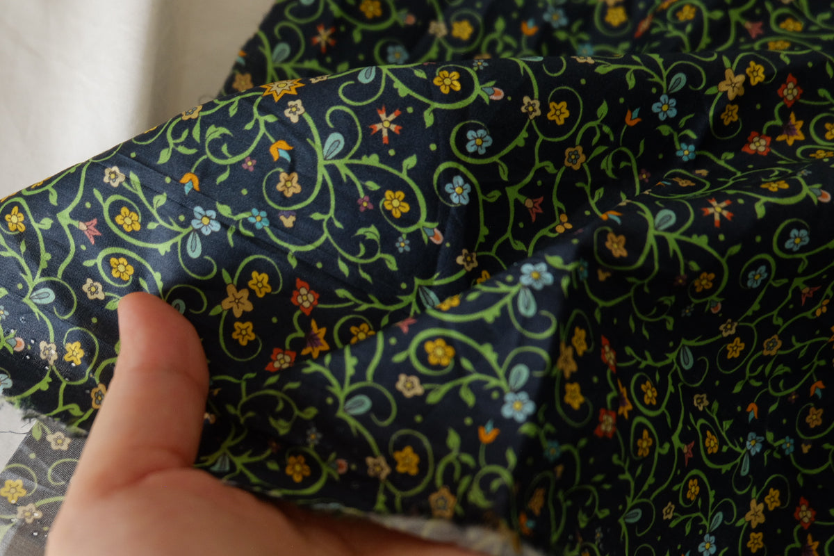Midnight Vine Cotton Lawn Remnant – 1.3 yd