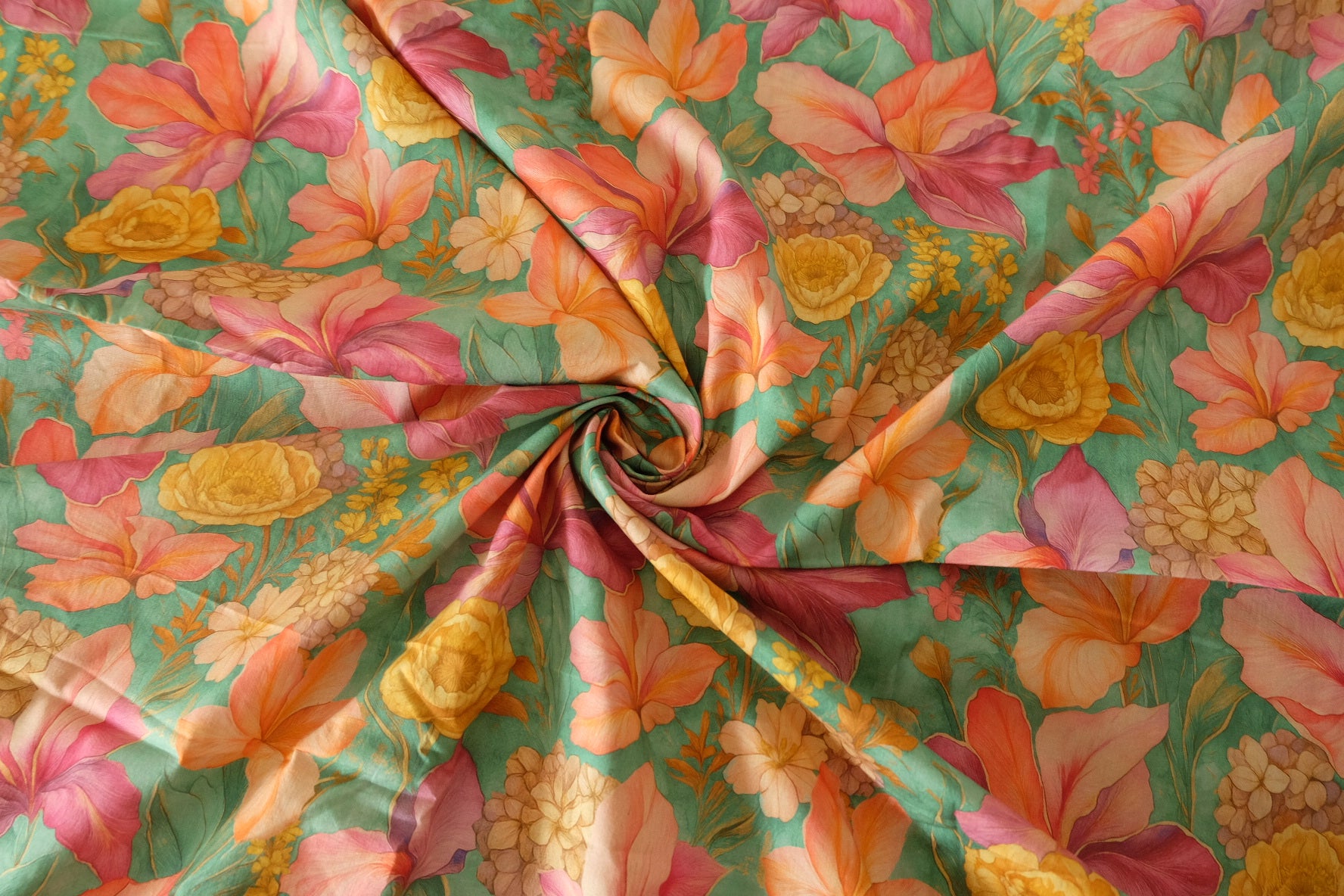 Tropical Floral Cotton Lawn Fabric in Green - 3.3 yd
