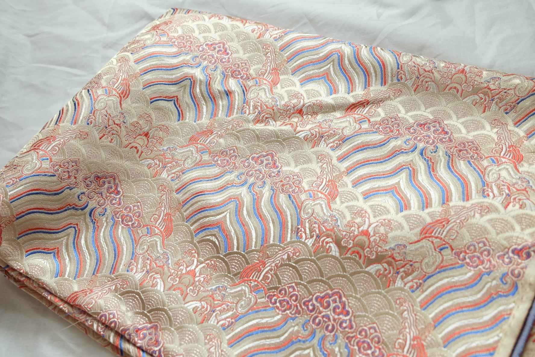 Oriental River Brocade Satin Fabric, Traditional Woven Motif, 2.19 Yards