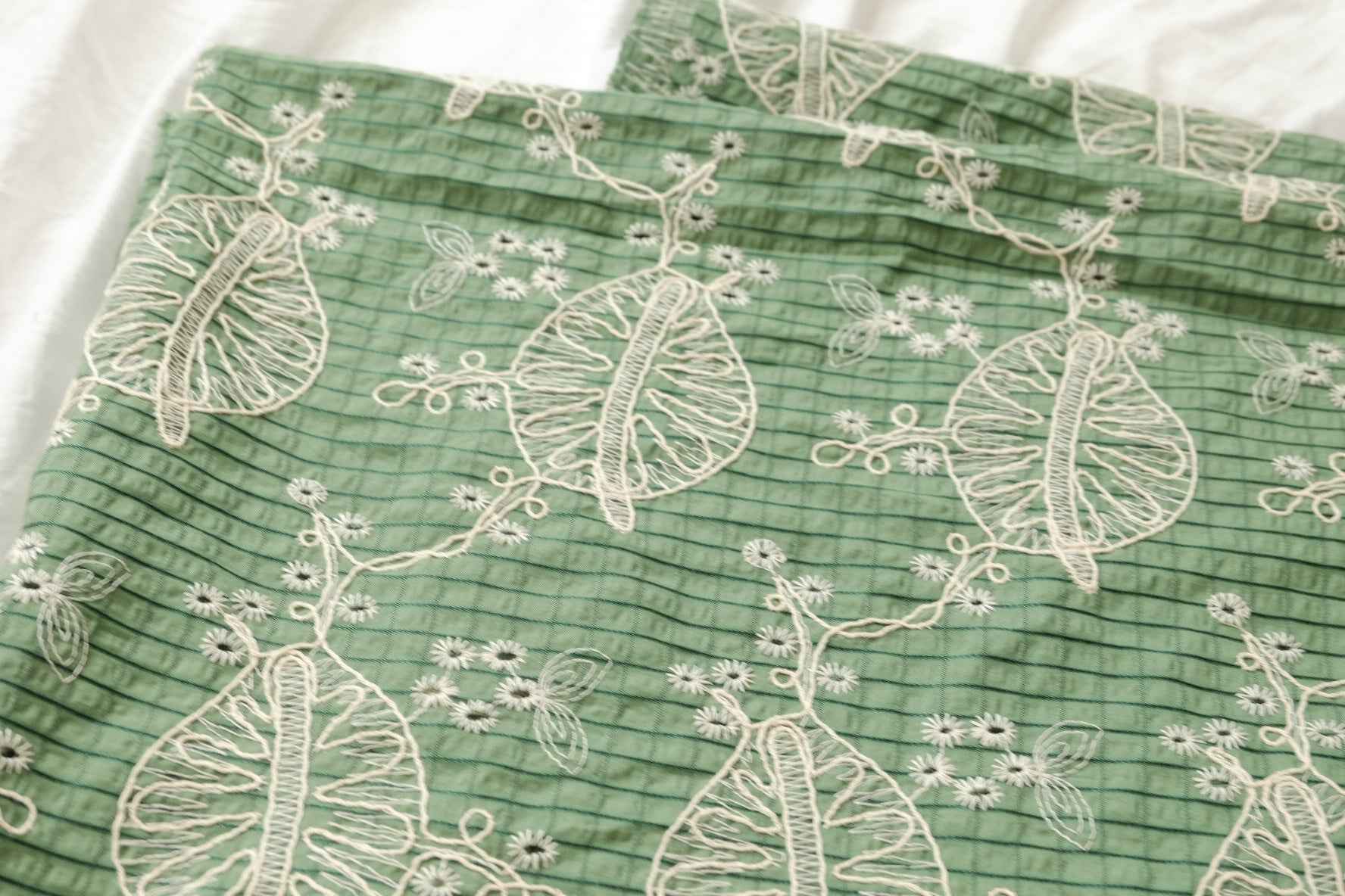 Green Bubble Texture Embroidered Fabric with Cotton Thread Openwork, Soft Airy Dress Weight, 2.19 Yards