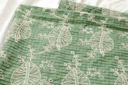 Green Bubble Texture Embroidered Fabric with Cotton Thread Openwork, Soft Airy Dress Weight, 2.19 Yards