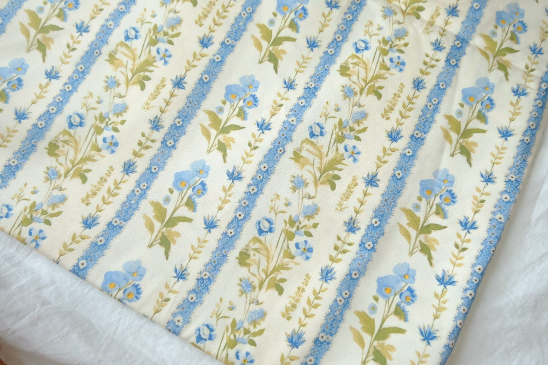 Blue Floral Stripe Cotton Sateen, 2.2 Yards
