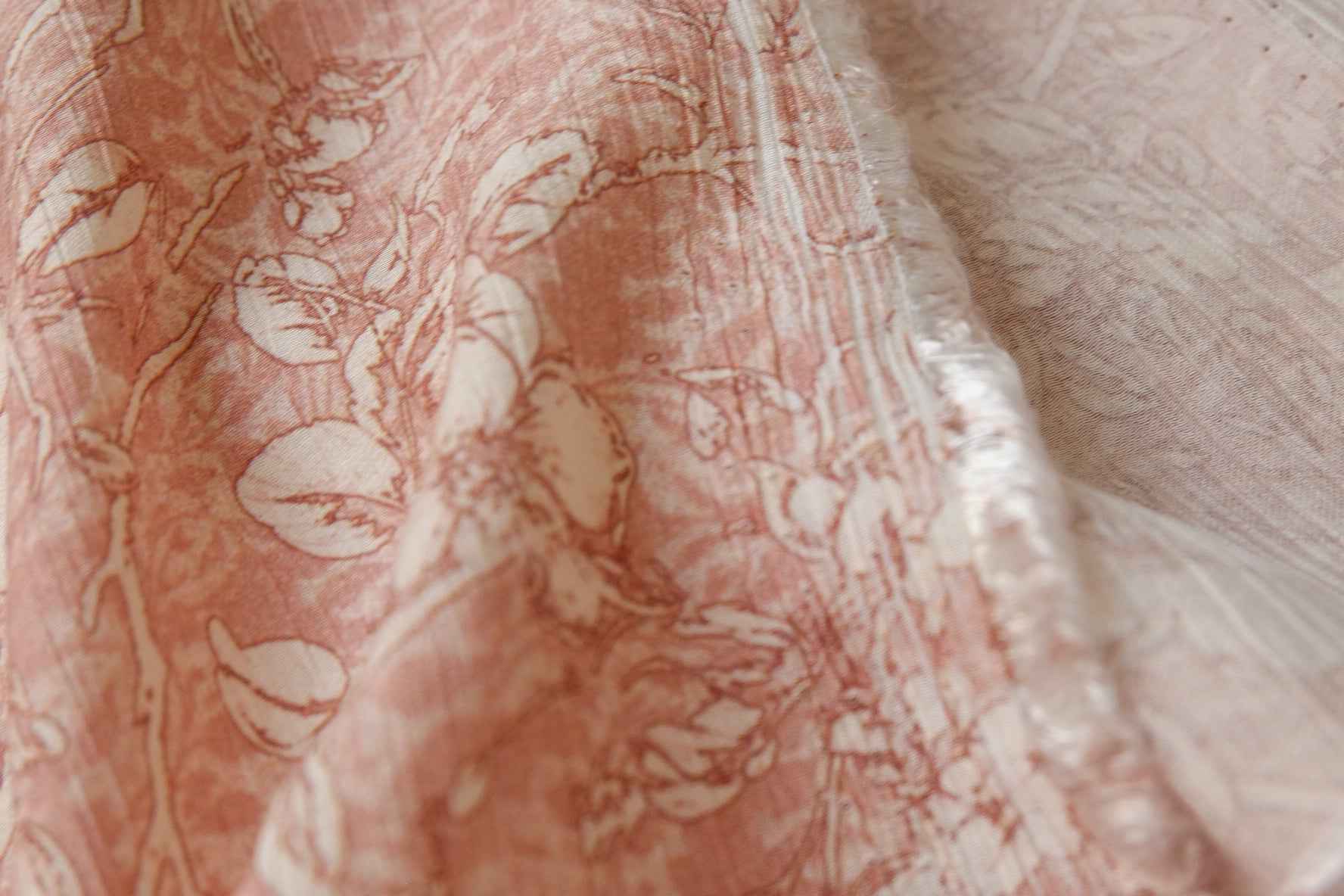 Mint/Blush Floral Textured Tencel Cotton Fabric, Lightweight Airy Dress Weight, 3.28 Yards