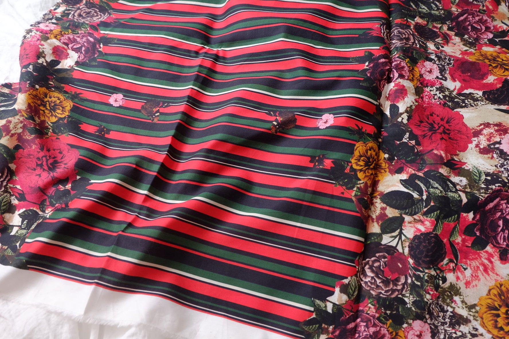 Border Floral & Stripe Silky Cotton Lawn — 2.2yd
