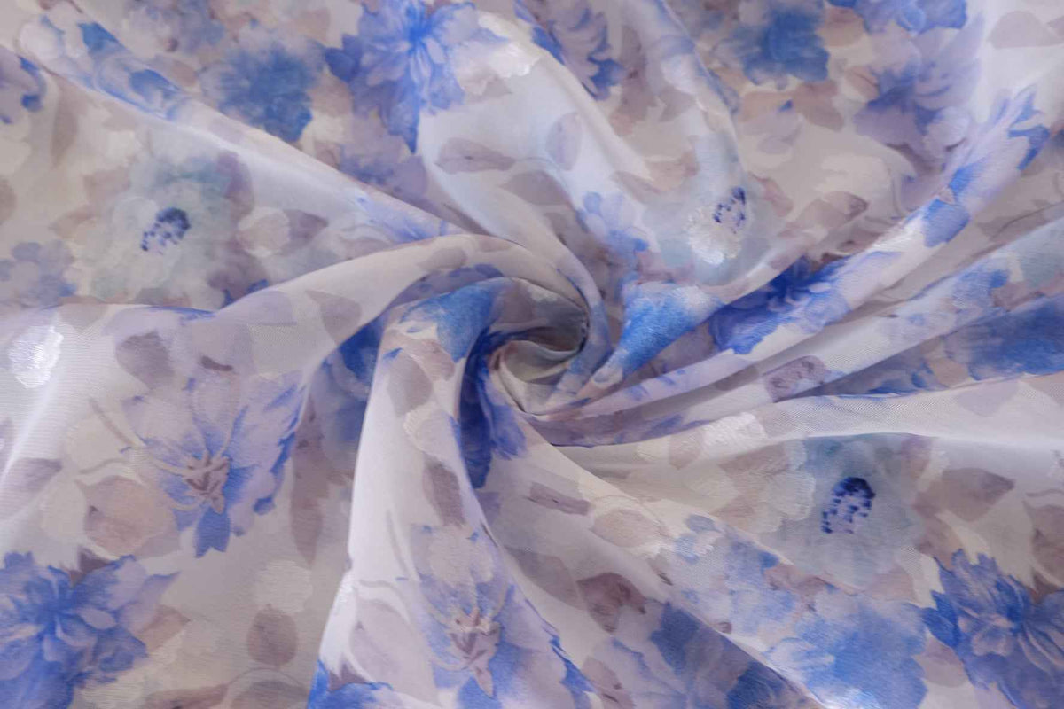 Watercolor Blue Floral Jacquard Organza Fabric – 3.3 yd