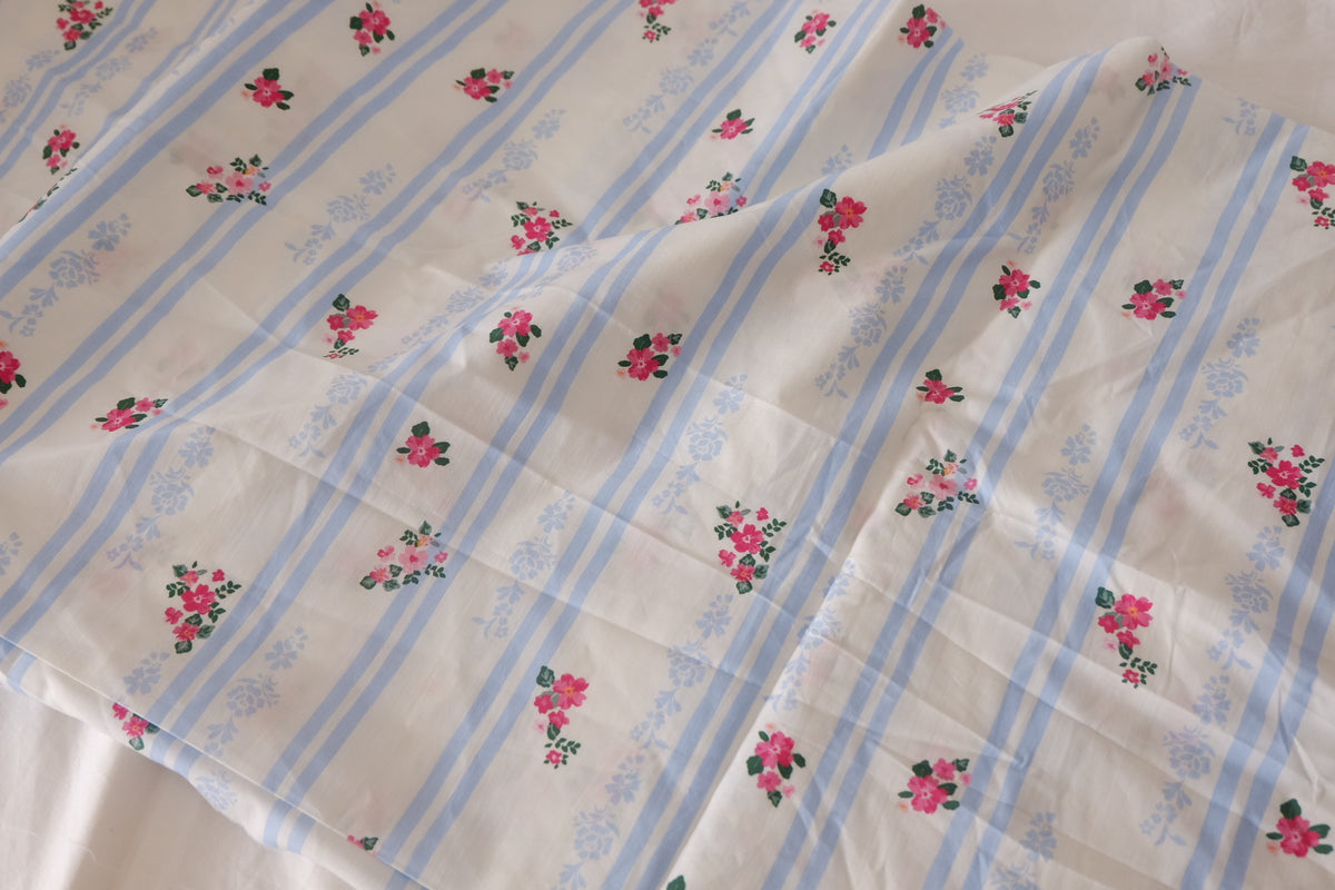 Blue Stripe Rose Cotton Poplin – 3.3 yd