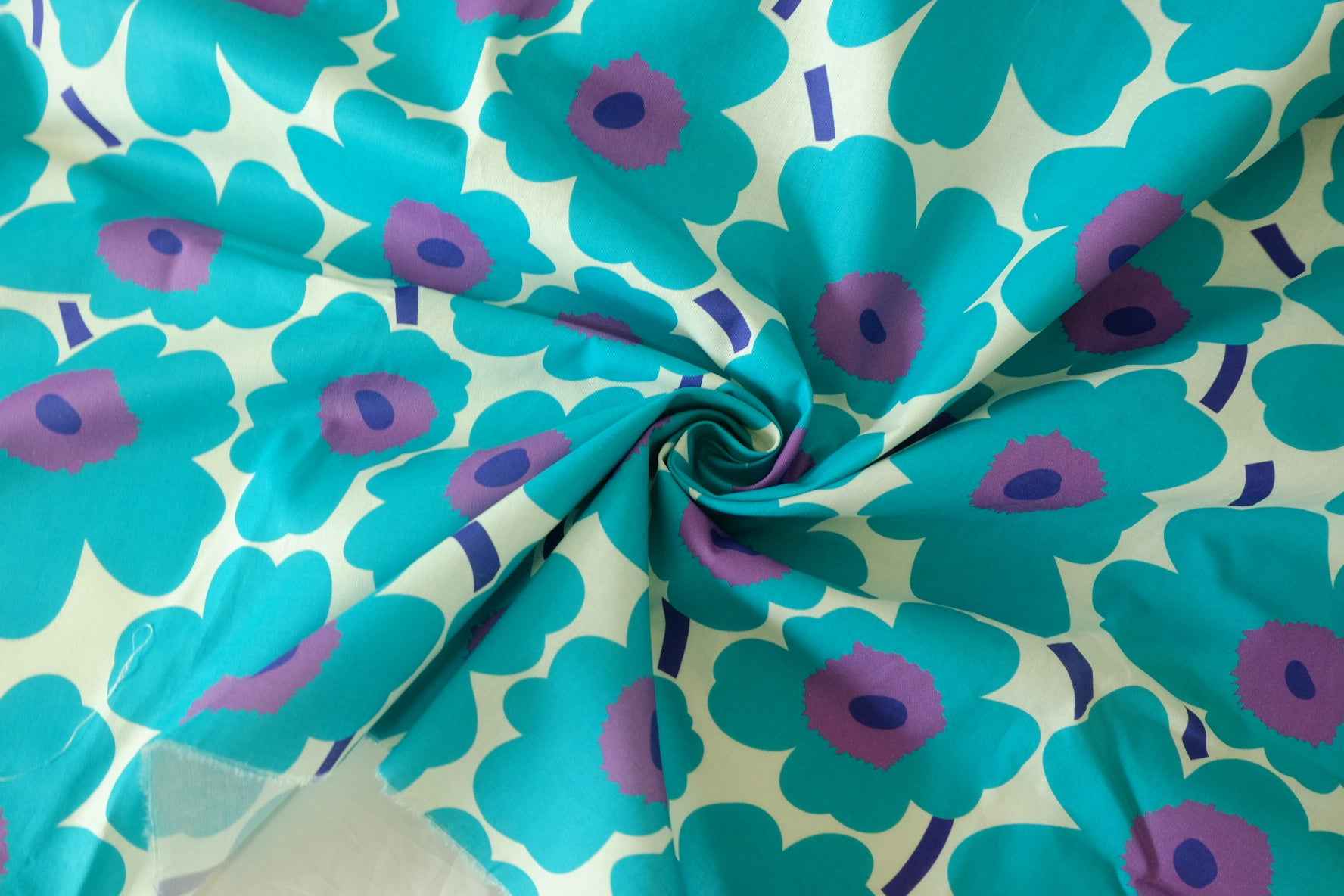 Teal Flower Cotton Fabric – 1.8 yd