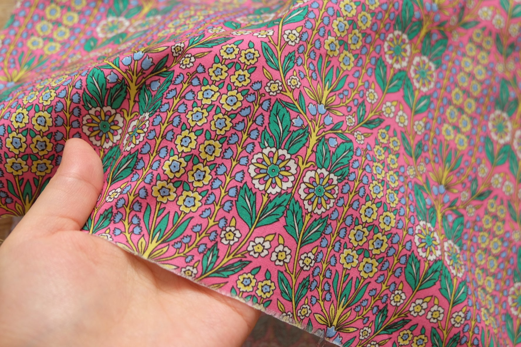 Ornamental Floral Cotton, Pink Ground, 2.2 Yards