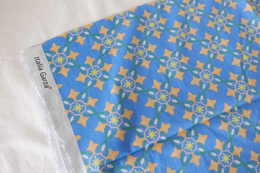 Blue Geometric Floral Cotton Lawn Fabric – 3.3 yd