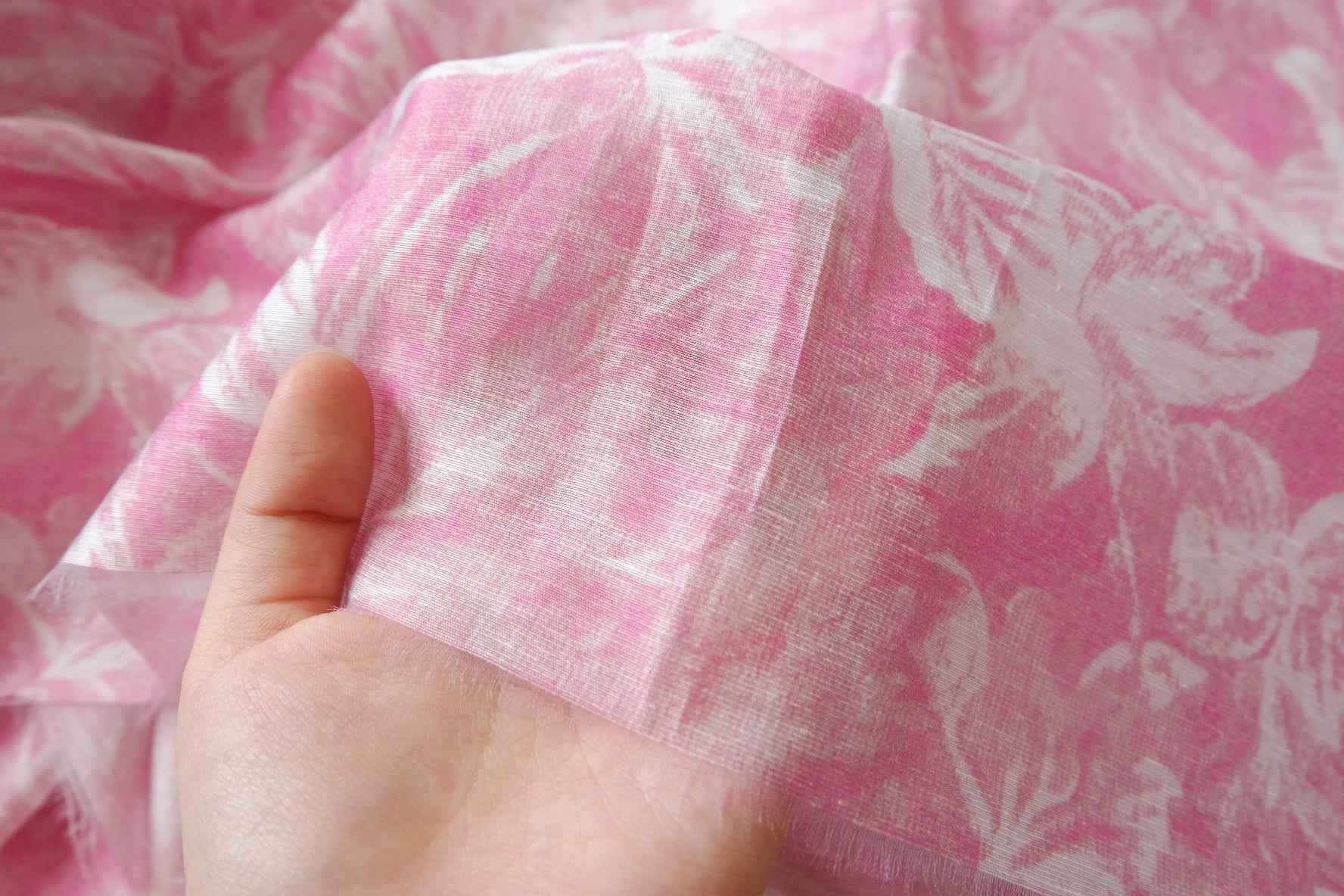 Pink Floral Tencel Ramie-Blend Fabric - 1.64 yd