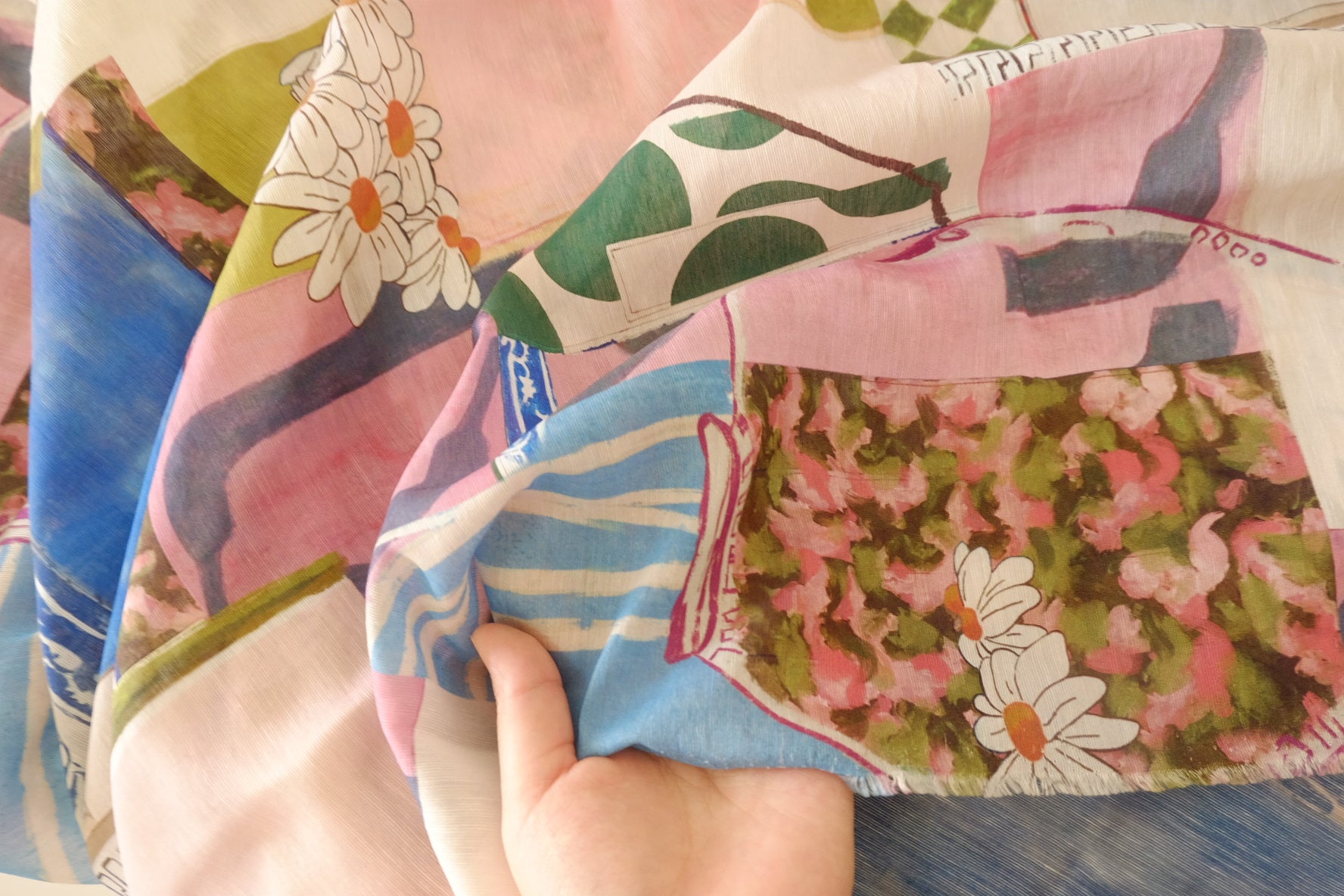 Artist’s Table Collage Print Tencel Linen Fabric – 2.19 yd Piece