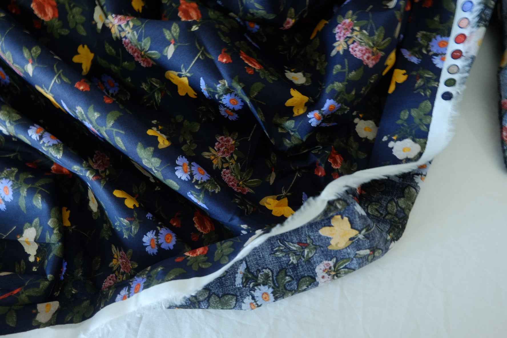 Navy Garden Floral 80s Cotton Poplin Fabric – 1.6 yd