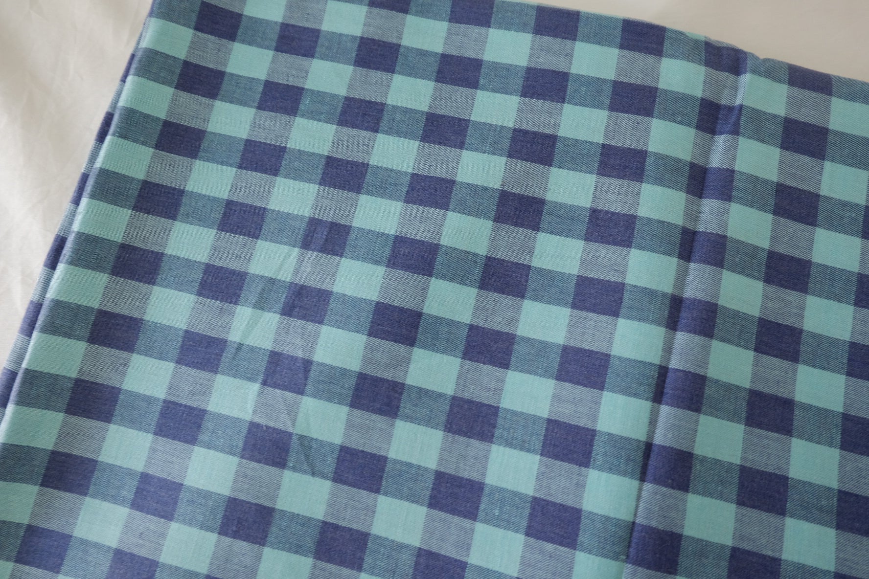 Woven Linen Cotton Plaid Fabric – Teal & Navy Check – 2.2 yd