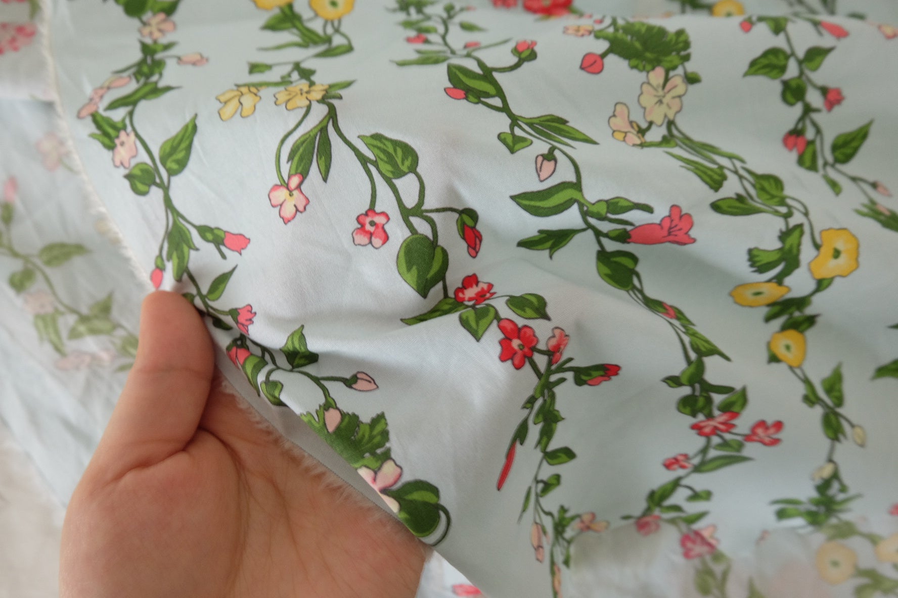 Floral Stripe Cotton Poplin Fabric - 2.2 yd