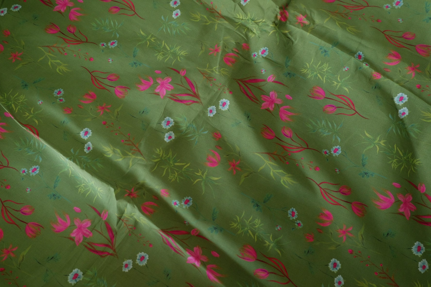 Olive Green Floral Cotton Lawn Fabric – 3.3 yd