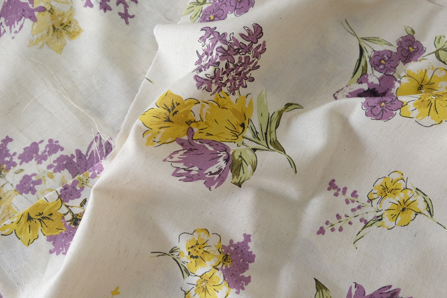 Purple & Yellow Floral Linen Cotton Blend Fabric – 3.3 yd