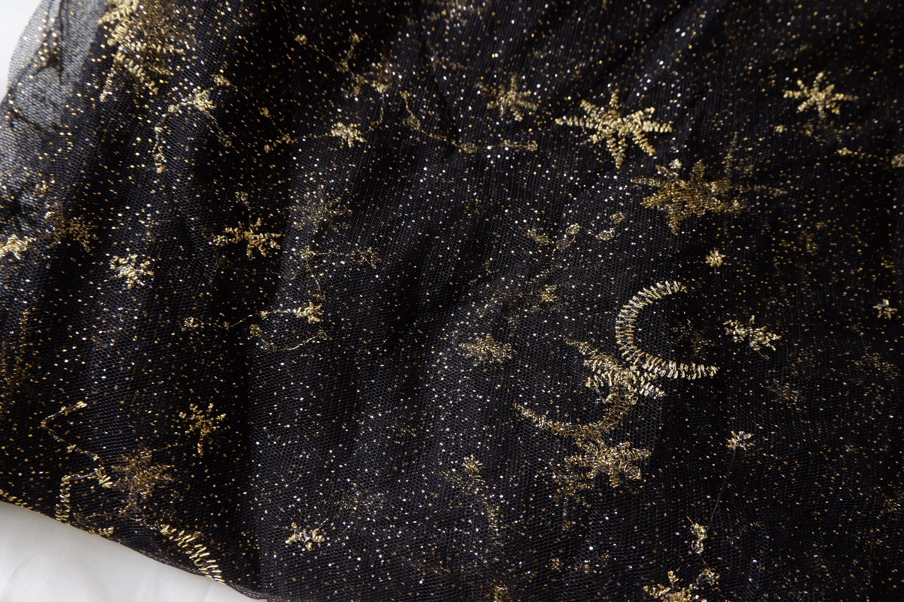 Black Celestial Glitter Lace Tulle Fabric - 4.37 yd