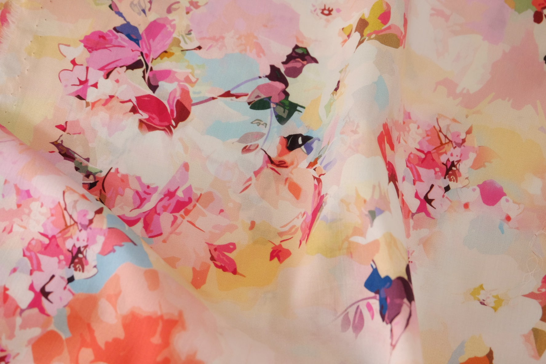 Watercolor Floral Cotton Sateen Fabric – 2.7 yd