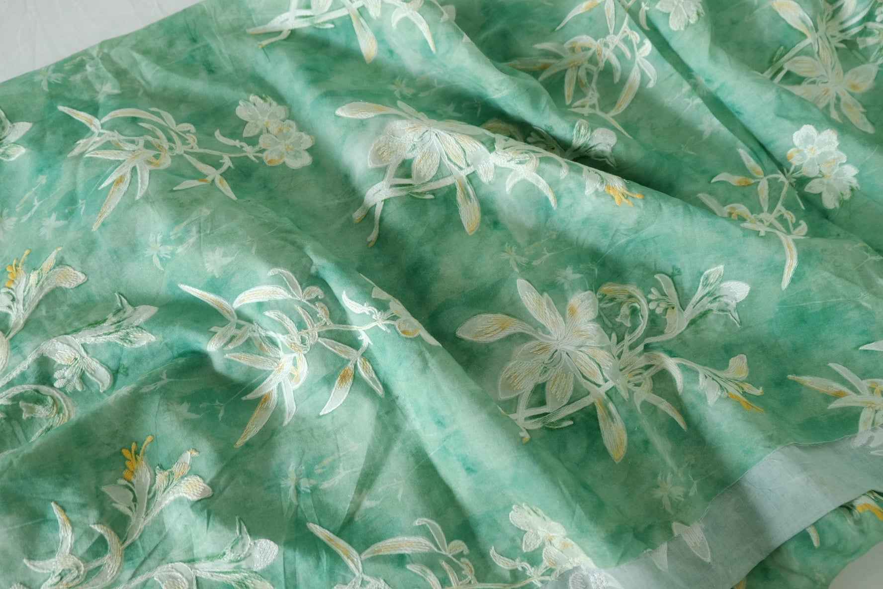 Embroidered Floral Cotton Voile Fabric – 3.1 yd