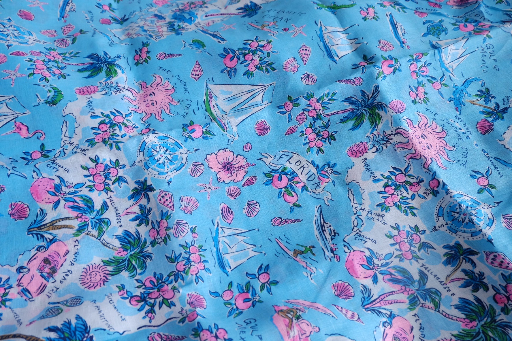 Blue Island Map Cotton-Linen Fabric - 2.19 yd