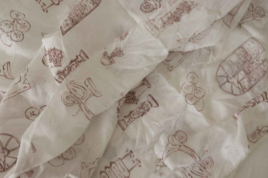 Italian Sketch Print Ultra-Light Cotton Fabric - 2.3 yd