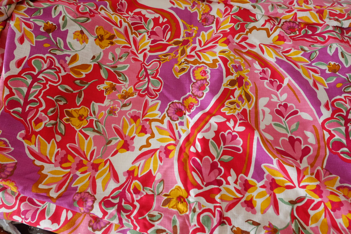 Vibrant Paisley Floral Linen Cotton – 2.2 yd