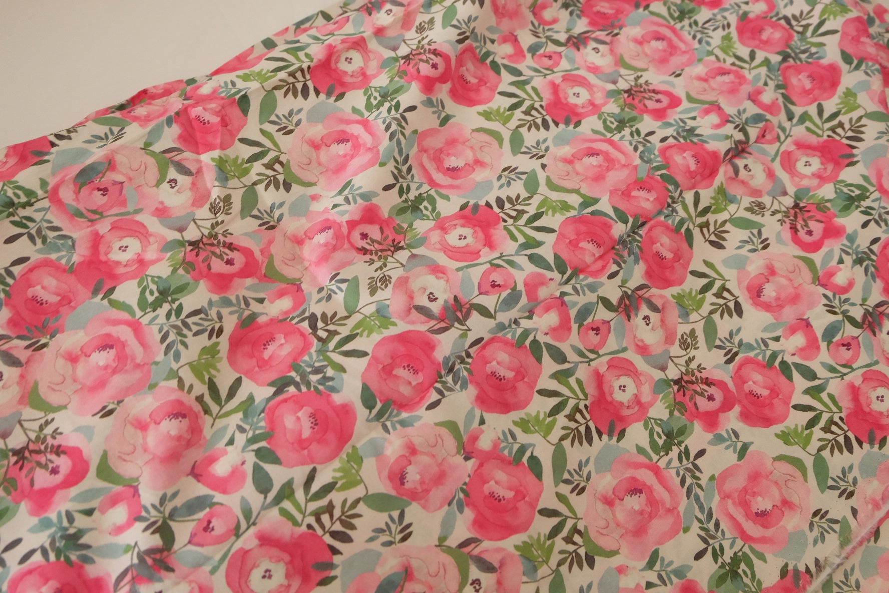 Pink Rose Garden Cotton Lawn Fabric – 2.35 yd
