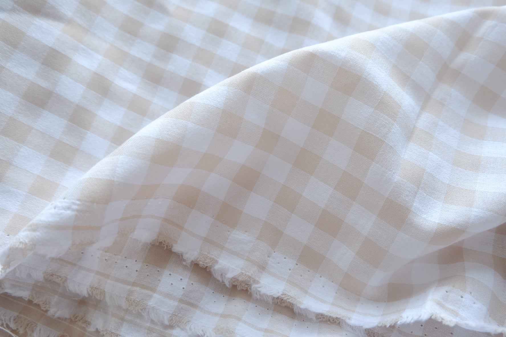Oatmeal Gingham Cotton Fabric - 2.19 yd