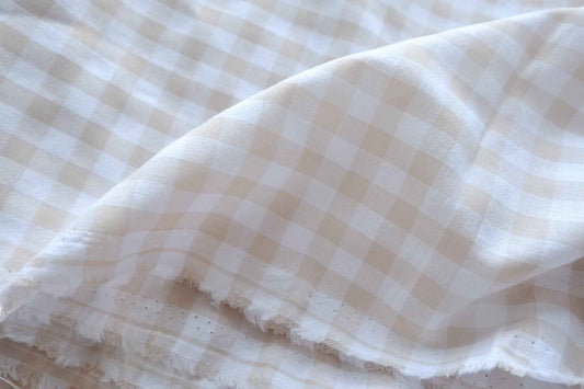 Oatmeal Gingham Cotton Fabric - 2.19 yd