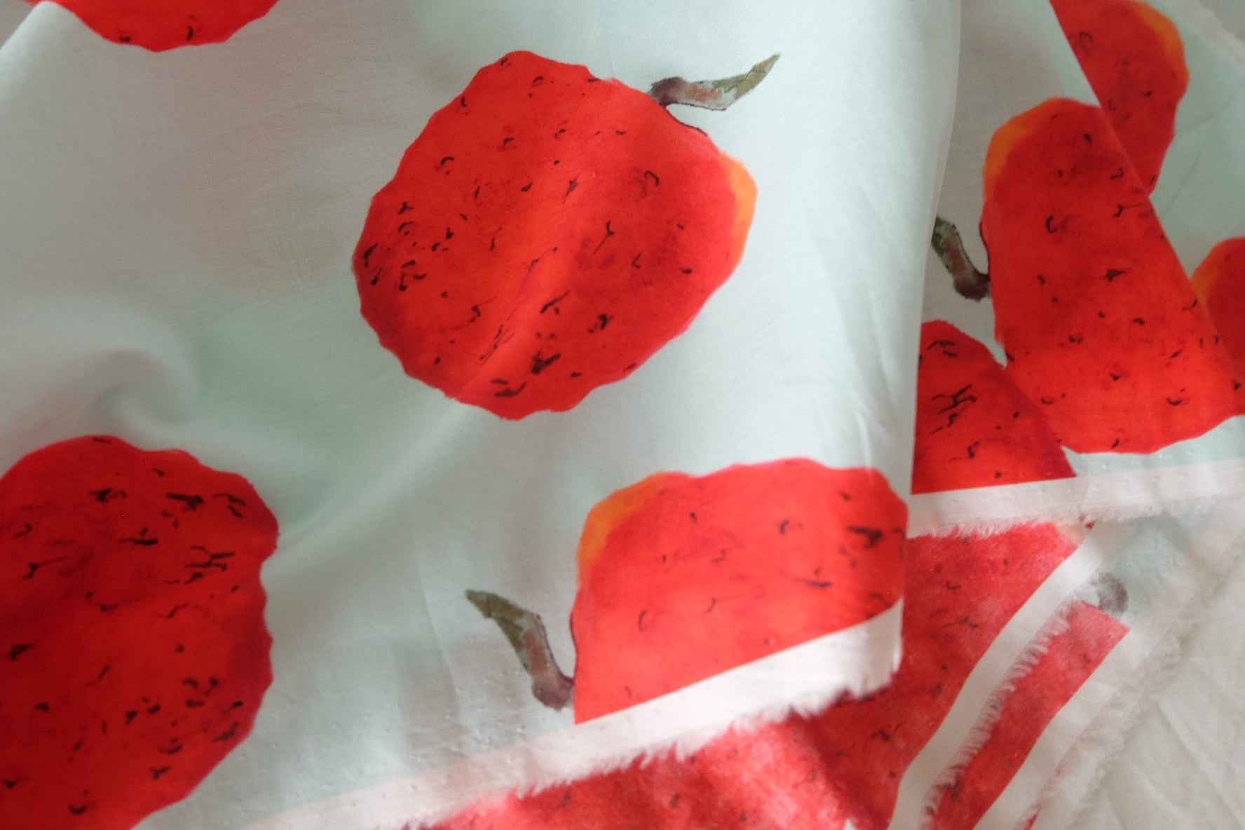 Red Fruit Print Lightweight Fine Cotton Fabric – 2.2 Yards