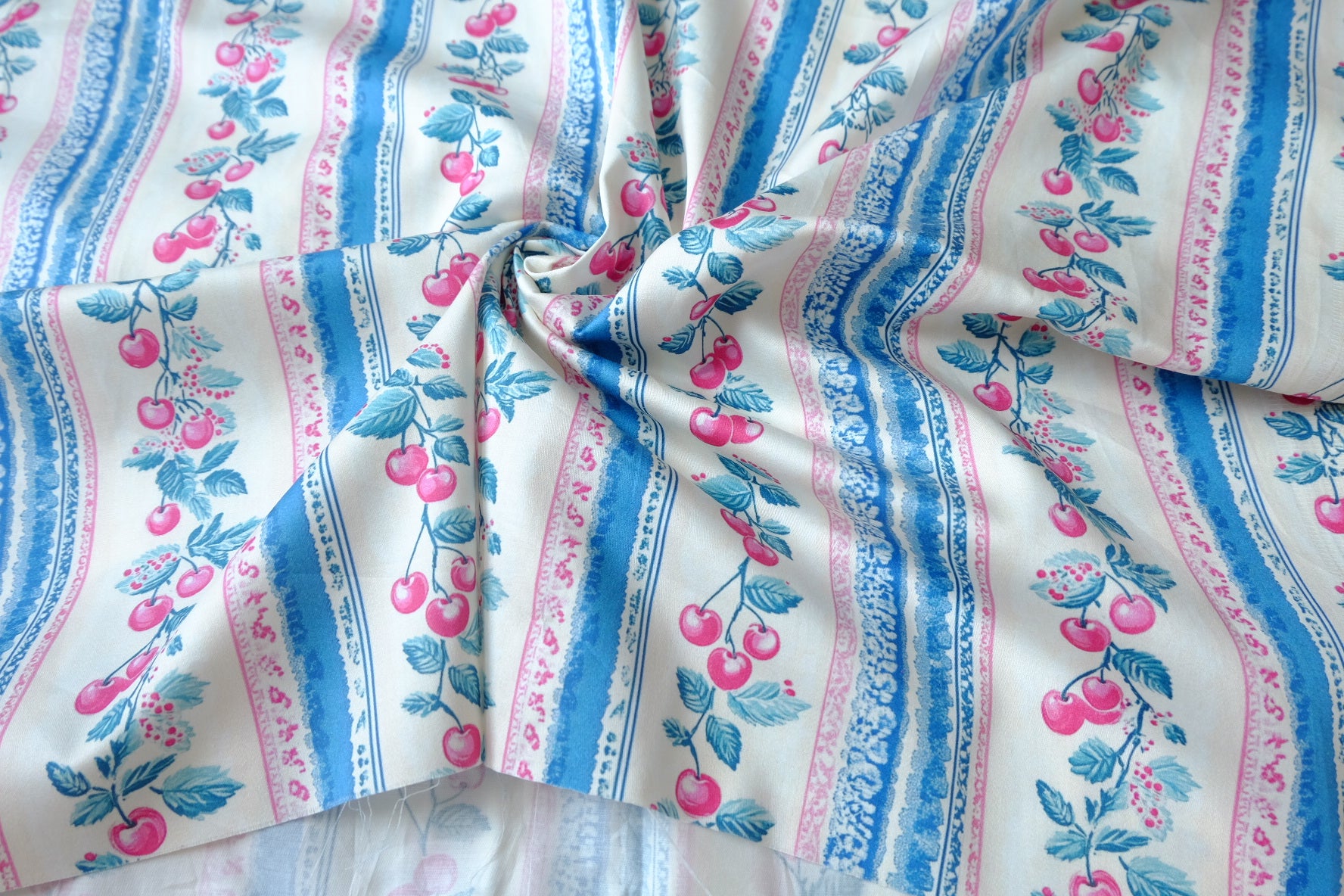 Cherry Stripe Silky Stretch Cotton Sateen — 2.19 yd