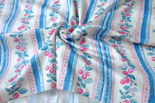 Cherry Stripe Silky Stretch Cotton Sateen — 2.19 yd