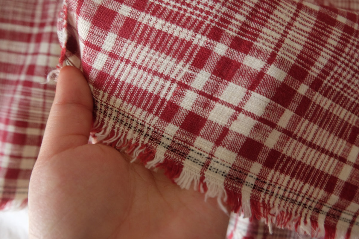 Vintage Cranberry Plaid – Premium Linen Cotton Fabric | 3.3 Yards
