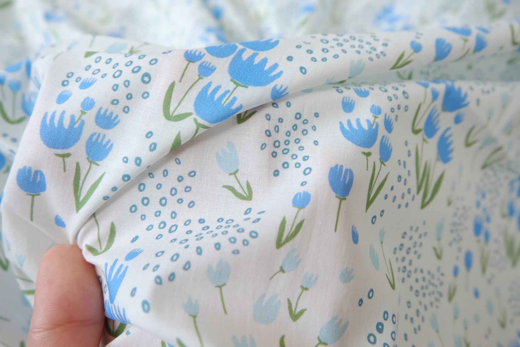Blue Folk Floral Cotton Poplin Fabric — 2.19 yd