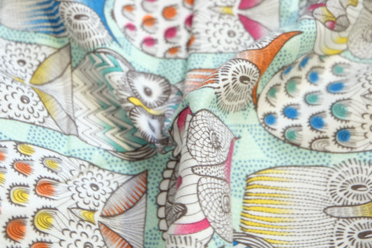 Owl Print Brushed Cotton in Soft Mint — 2.2 yd