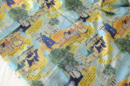 Watercolor City Illustration Lightweight Cotton Fabric – 2.2 yd